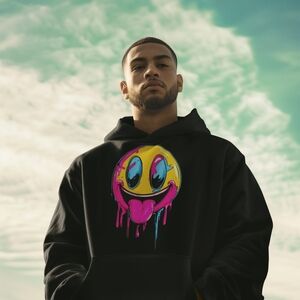 Gildan Black Hoodie with Colorful Smiley Design
